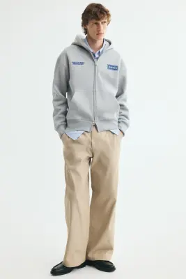 Veste imprimée Regular Fit avec capuche et zip - Gris clair chiné/Oasis — photo 1