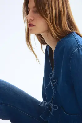 Veste à nouer en denim - Bleu denim — photo 4