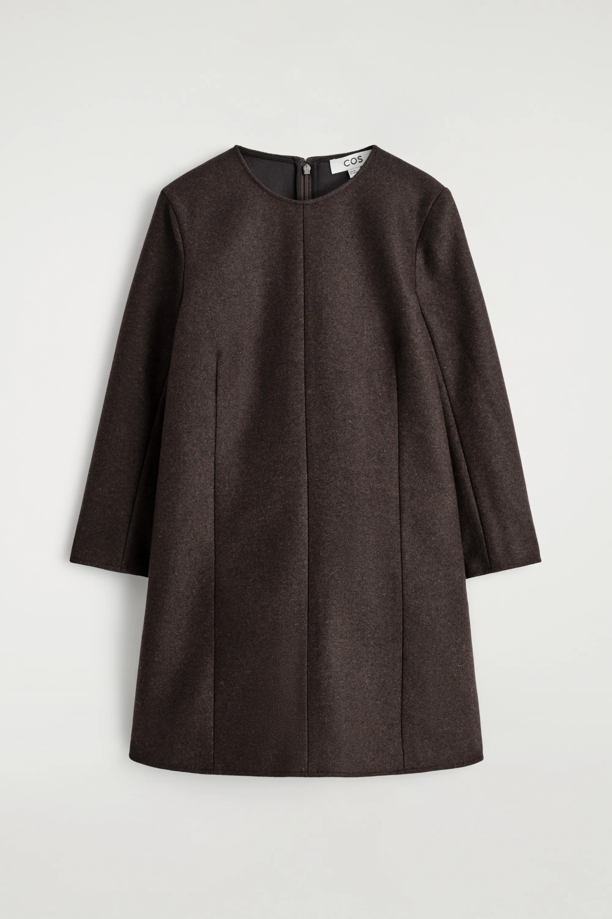 ROBE COURTE À MANCHES LONGUES EN LAINE - BRUN