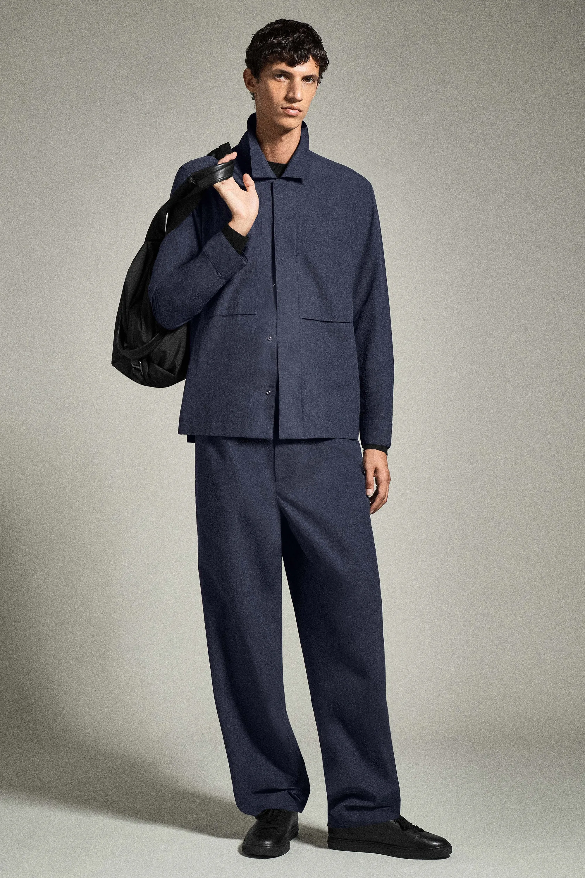 PANTALON DROIT DÉCONTRACTÉ À DÉTAIL ZIPPÉ - BLEU MARINE
