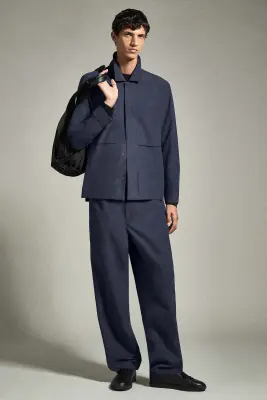 PANTALON DROIT DÉCONTRACTÉ À DÉTAIL ZIPPÉ - BLEU MARINE — photo 1