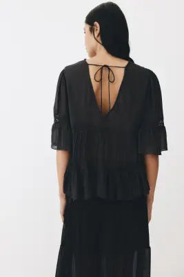 Blouse en viscose avec dentelle - Gris charbon — photo 2