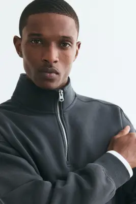 Sweat Loose Fit avec col zippé - Gris foncé — photo 2