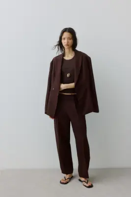 Pantalon barrel avec boutons - Marron foncé — photo 1