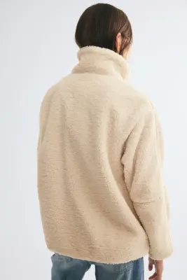 Veste oversize en tissu Teddy bear - Beige clair — photo 4