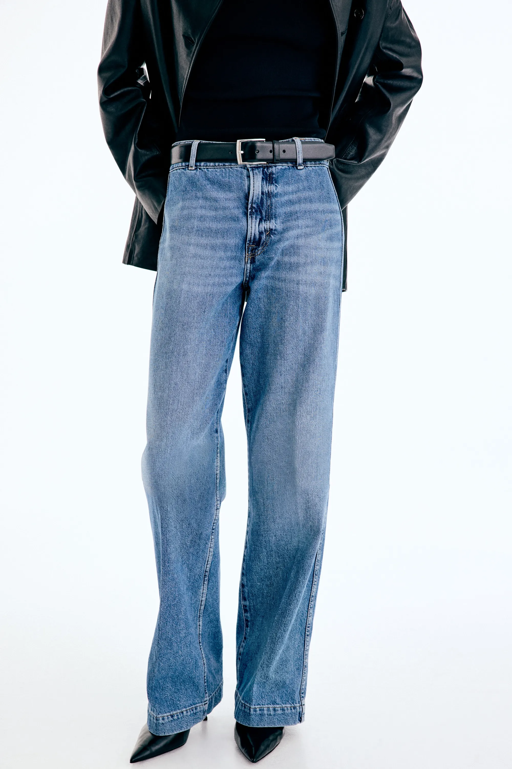 Wide High Waist Jeans - Bleu denim