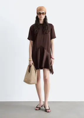 Robe courte à ourlet asymétrique - Marron Clair — photo 3