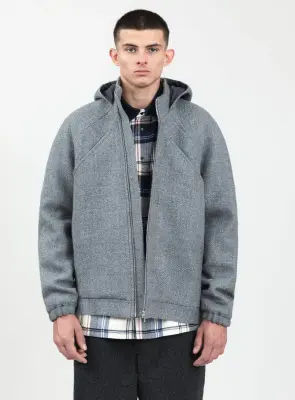 X Collar Puffer Jacket in Light Gray 100% Italian Wool — photo 2