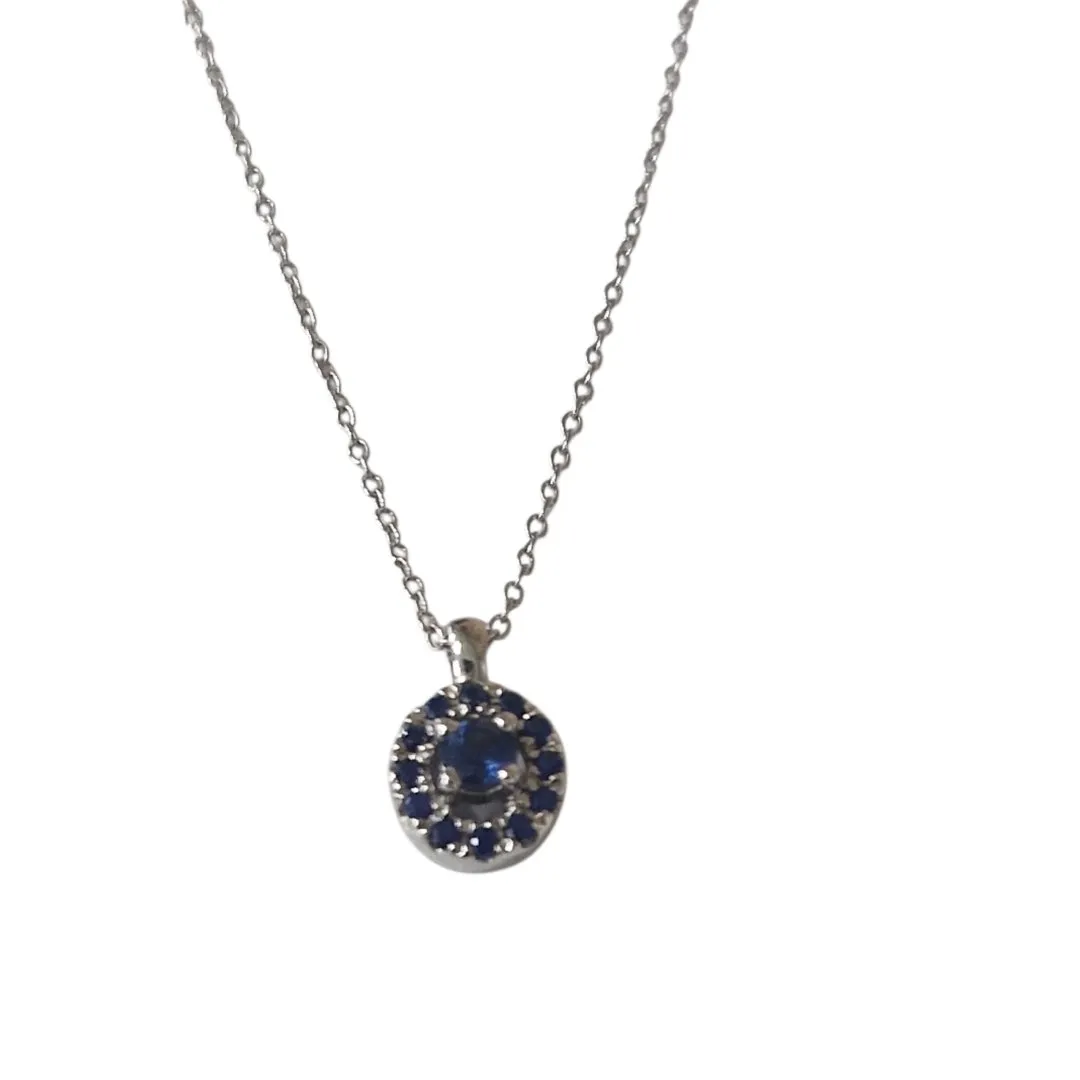 Collier mauboussin blanc pendentif serti pierres bleues