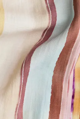 Robe à manches courtes avec ceinture à nouer - Beige clair/rayé — photo 4