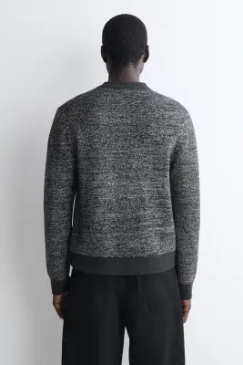 CARDIGAN EN LAINE COL EN V À FINITION CONTRASTÉE - GRIS CHINÉ — photo 4