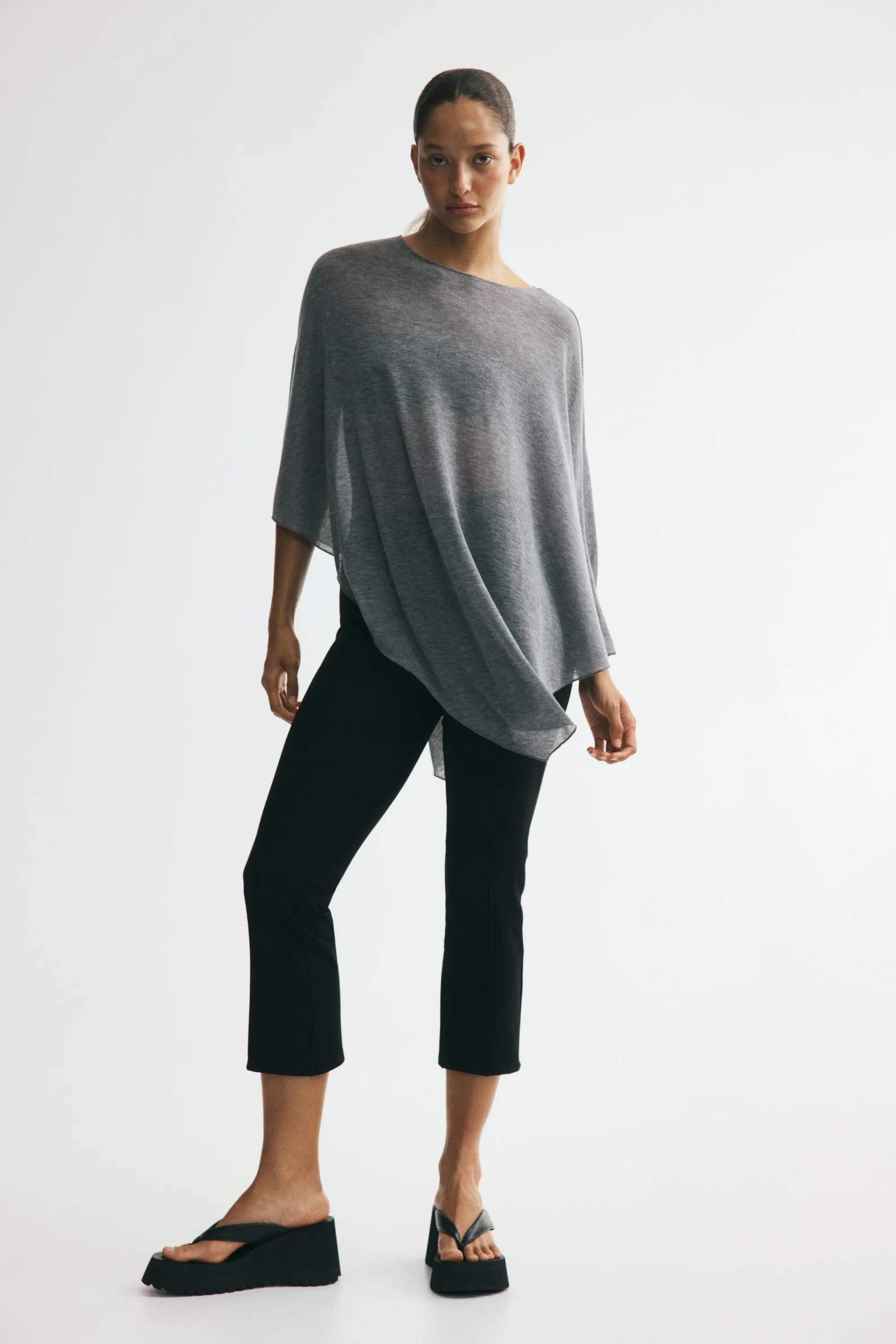 Top cape asymétrique - Gris chiné
