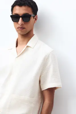 Chemise Regular Fit avec col cubain - Crème — photo 2