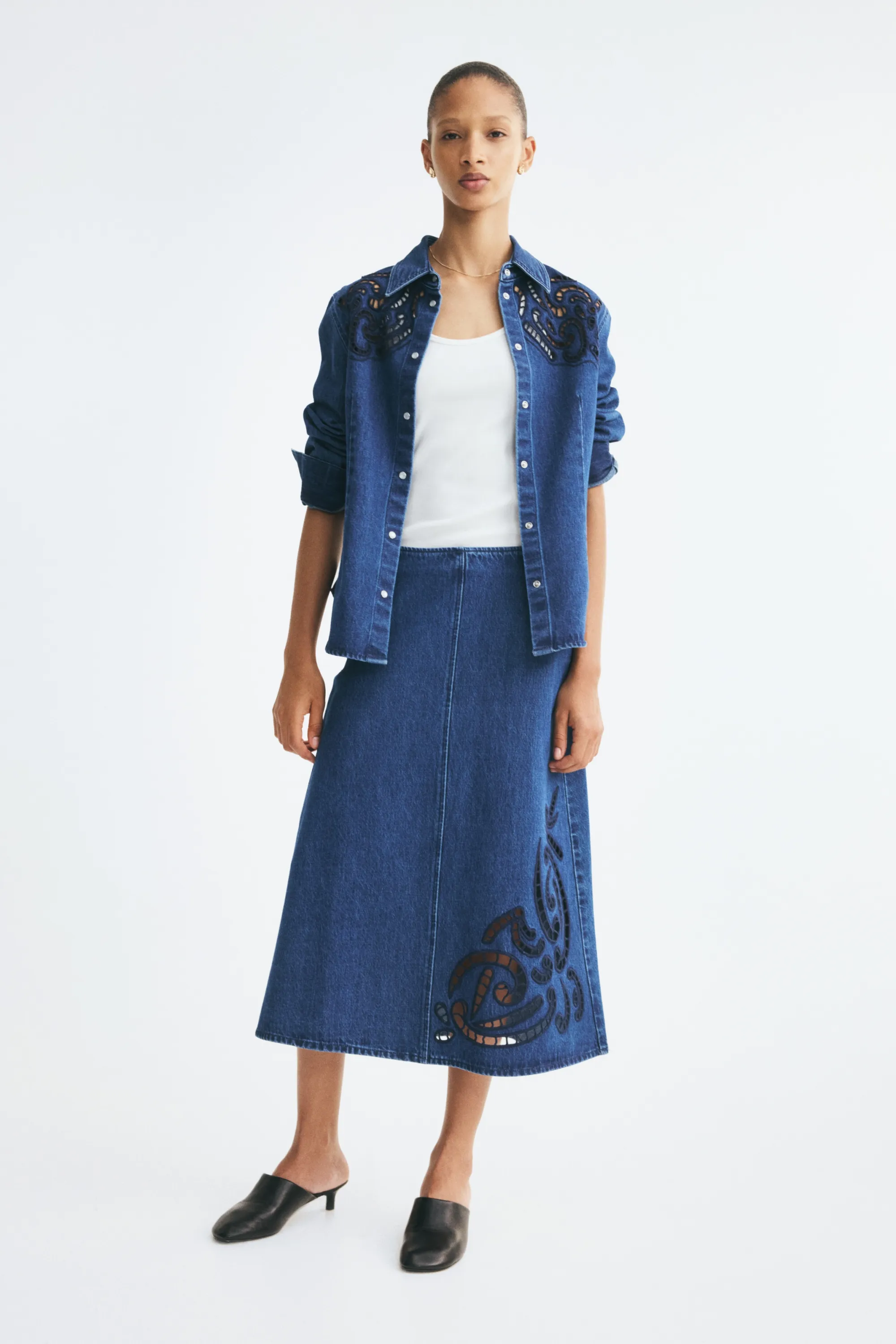 Chemise brodée en denim - Bleu denim/bleu marine