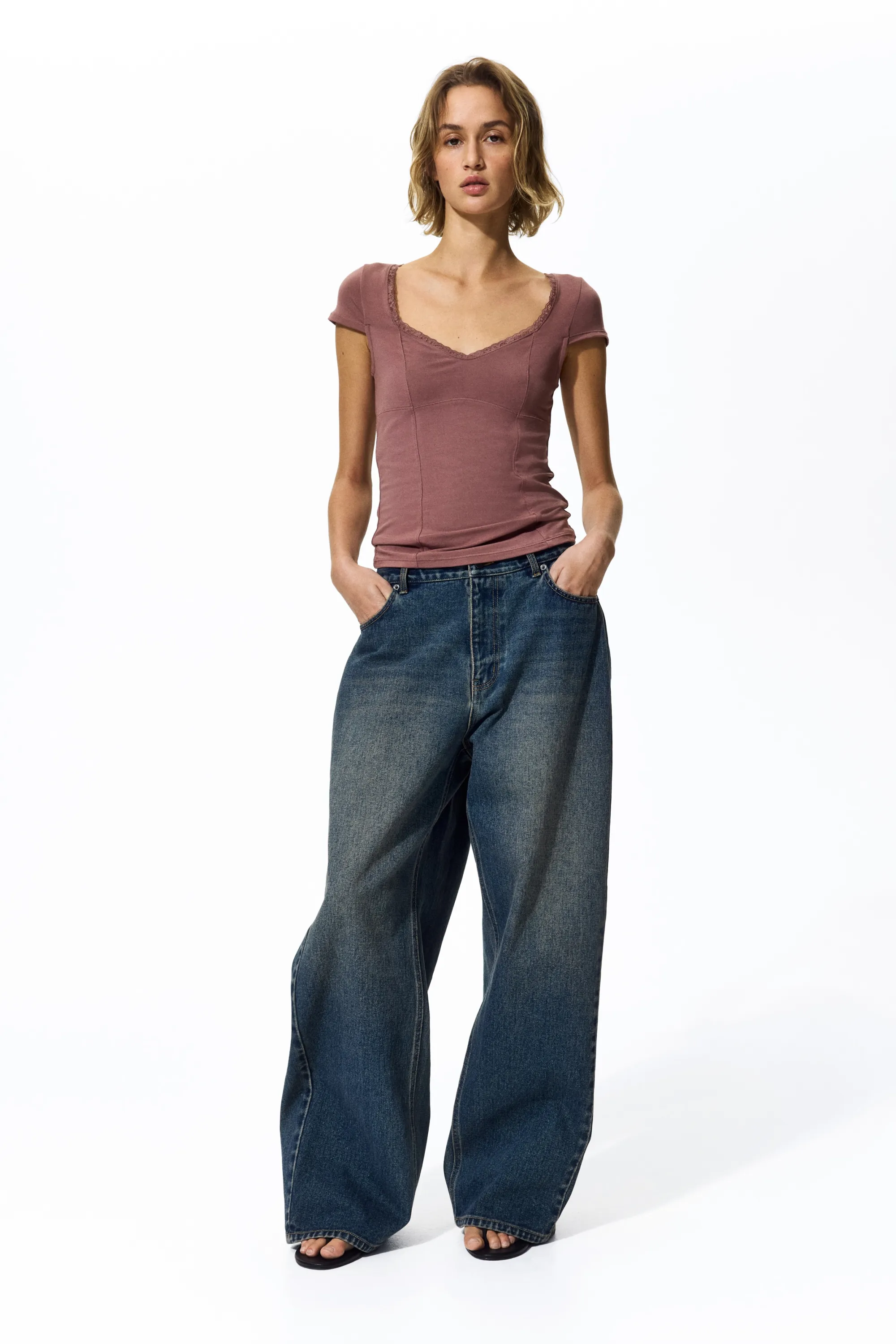 Top avec dentelle - Rose ancien foncé