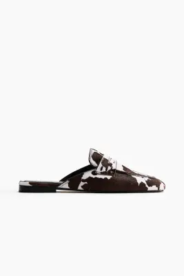 Mules mocassins en cuir - Marron/imprimé peau de vache — photo 3