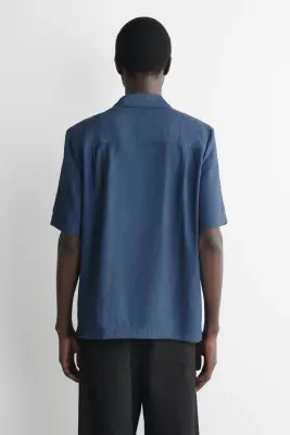 CHEMISE À COL CUBAIN - BLEU — photo 4