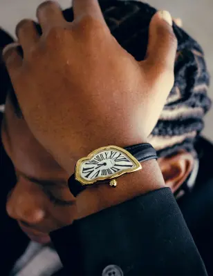 LAPHONT MELTING WATCH LARGE GOLD BLACK STRAP — photo 2