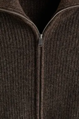 Gilet zippé Regular Fit en maille côtelée - Marron foncé chiné — photo 5