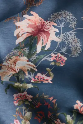 Jupe évasée en lin mélangé - Bleu ancien/fleuri — photo 4