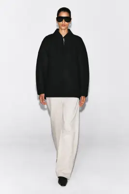 VESTE ZIPPÉE EN MÉLANGE DE LAINE SCULPTÉE - NOIR — photo 2