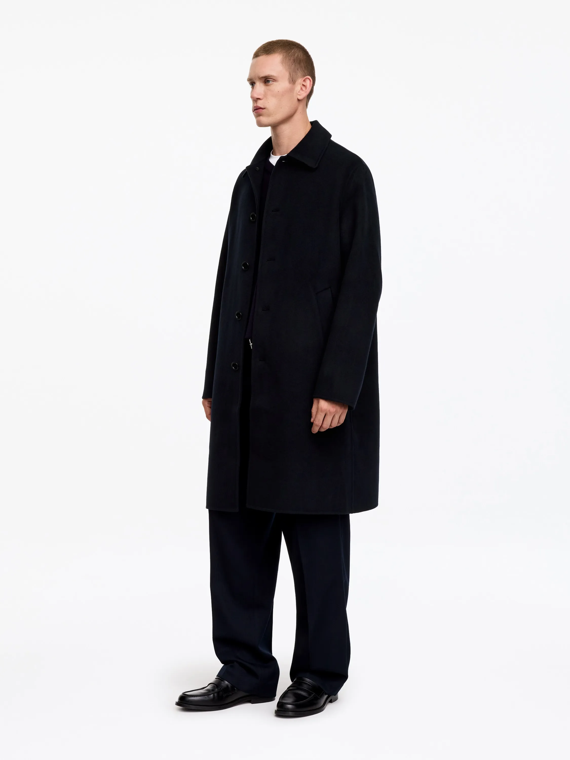 Manteau en laine double face - Bleu foncé