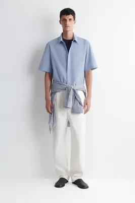 CHEMISE À MANCHES COURTES DÉCONTRACTÉE EN COTON - BLEU CIEL — photo 2