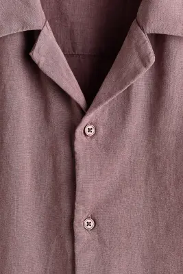Chemise Relaxed Fit en lin mélangé avec col cubain - Rouge ancien — photo 5