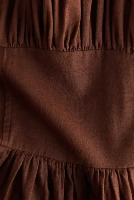Robe ruchée en lin mélangé - Marron — photo 5