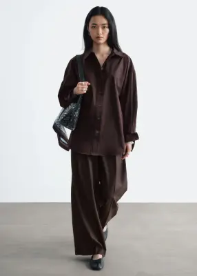 Chemise oversize en coton - Marron foncé — photo 2
