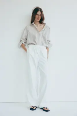 Wide paper bag trousers - Crème — photo 2