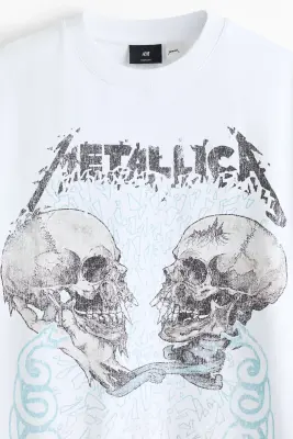 T-shirt imprimé Oversized Fit en coton - Blanc/Metallica — photo 4