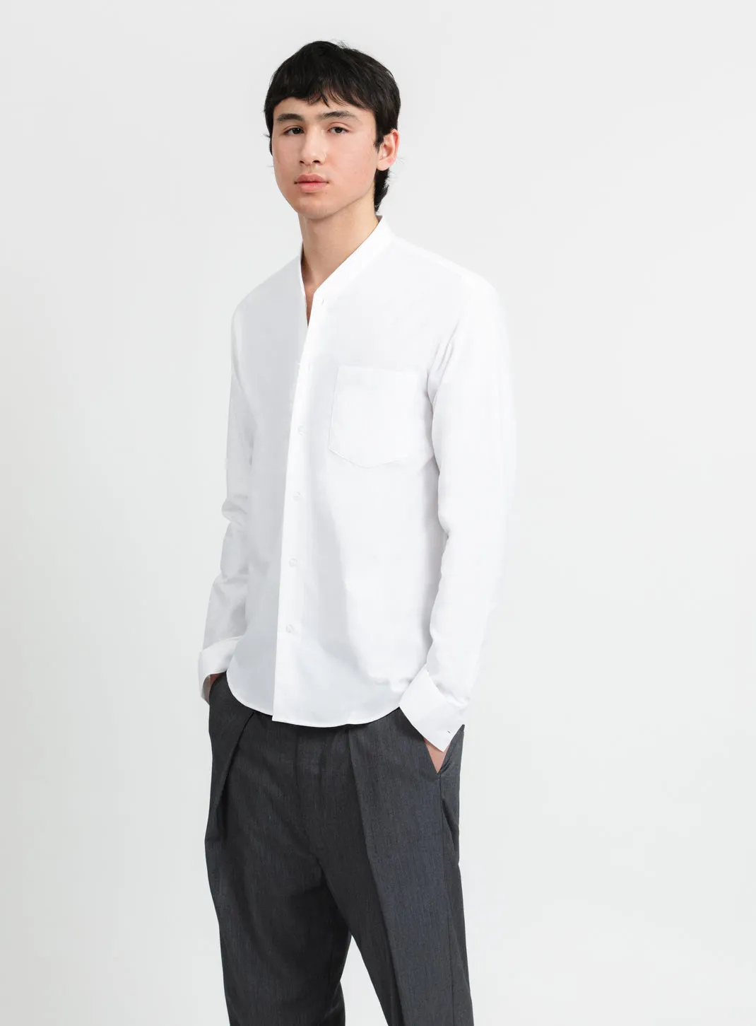 False Collar Shirt in White Oxford