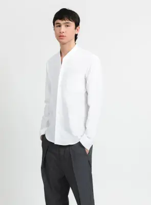 False Collar Shirt in White Oxford