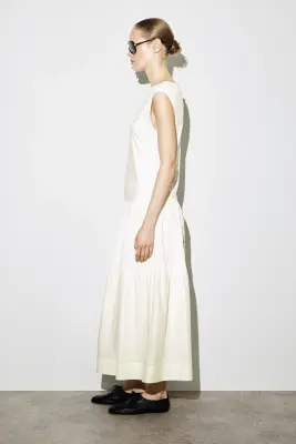 ROBE MIDI À TEXTURE CONTRASTÉE - BLANC — photo 1