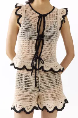 Short volanté façon crochet - Crème — photo 1