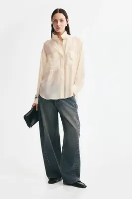 Chemise oversize à col droit - Crème — photo 2