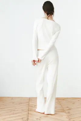 Pyjama en pointelle de coton - Crème — photo 3