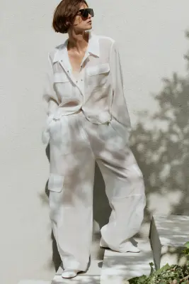 Pantalon cargo avec taille élastique - Blanc — photo 1