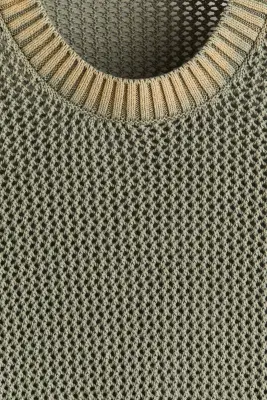 Pull Loose Fit en maille de coton ajourée - Vert kaki délavé — photo 5
