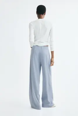 Pantalon en scuba avec plis - Bleu — photo 3