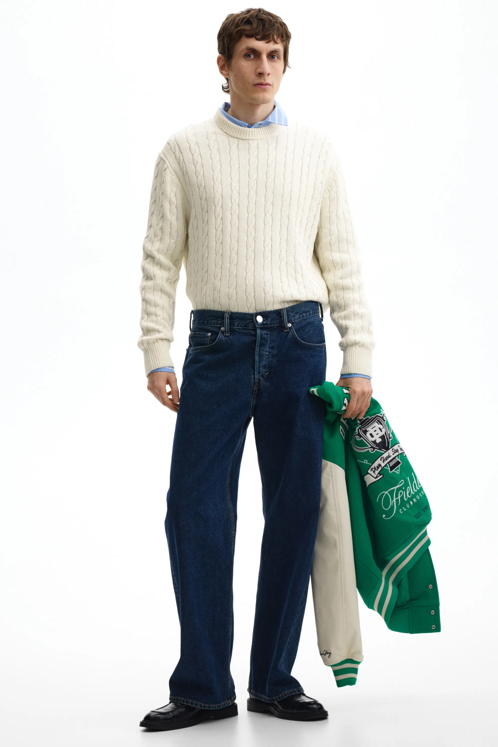 Pull Regular Fit en maille torsadée - Crème