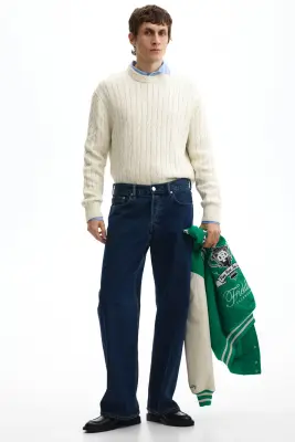 Pull Regular Fit en maille torsadée - Crème — photo 1