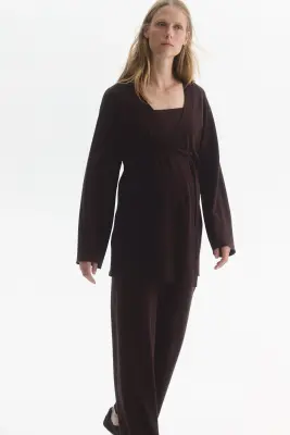MAMA Gilet avec ceinture à nouer - Marron foncé — photo 2