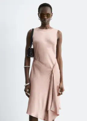 Robe midi asymétrique en satin - Rose poudré — photo 2