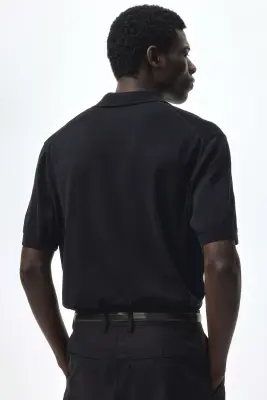 Polo Regular Fit en soie mélangée - Noir — photo 3