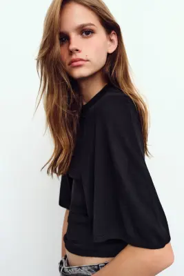 Top en maille côtelée avec détail façon cape - Noir — photo 1