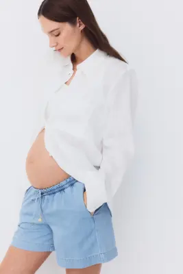 MAMA Short à cordon en denim - Bleu denim clair — photo 3