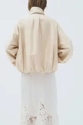 Veste en lin mélangé avec col foulard - Crème — photo 2