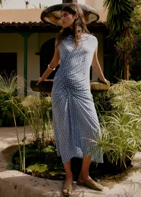 Robe midi à encolure bateau - Bleu/Imprimé — photo 2
